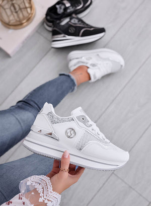 SMITH - White sneakers with silver glitter inserts