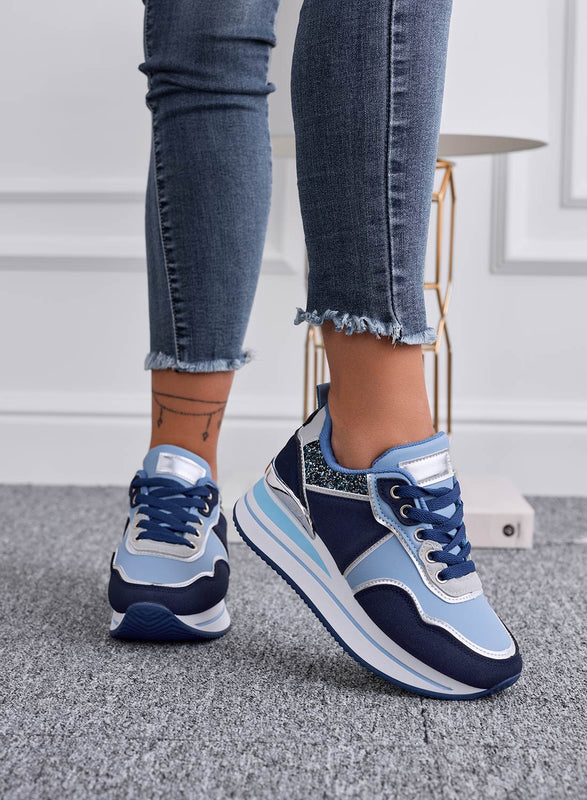 LIARS - Sneakers blu con glitter e zeppa