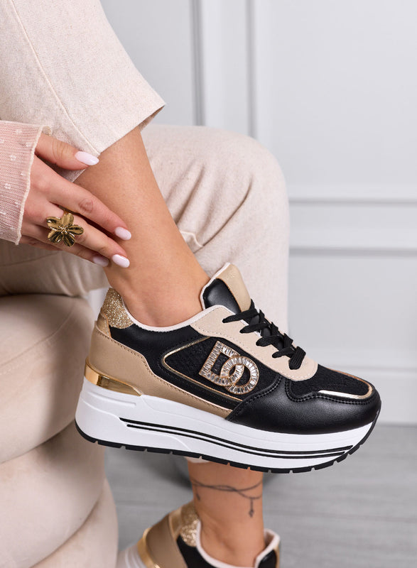 ESTER - Sneakers nere Platform con Dettagli oro e Logo Gioiello