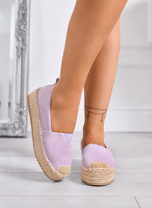 MAGDA - Lilac platform espadrilles with crochet toe and rope sole