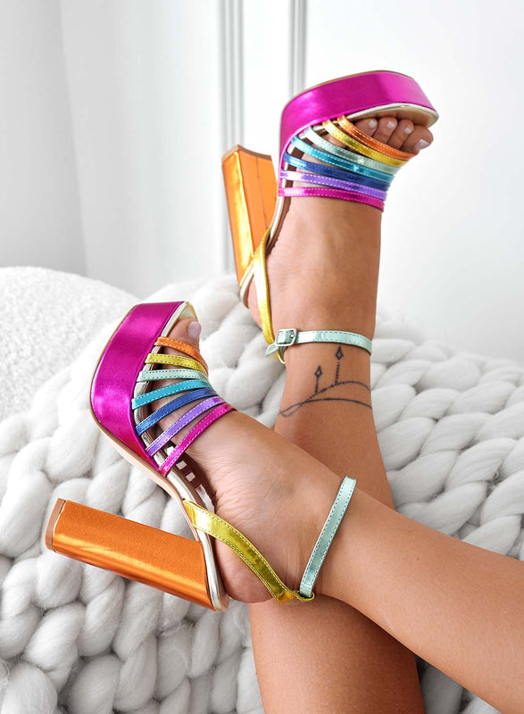 PAIGE - Sandali stringati multicolor con tacco alto