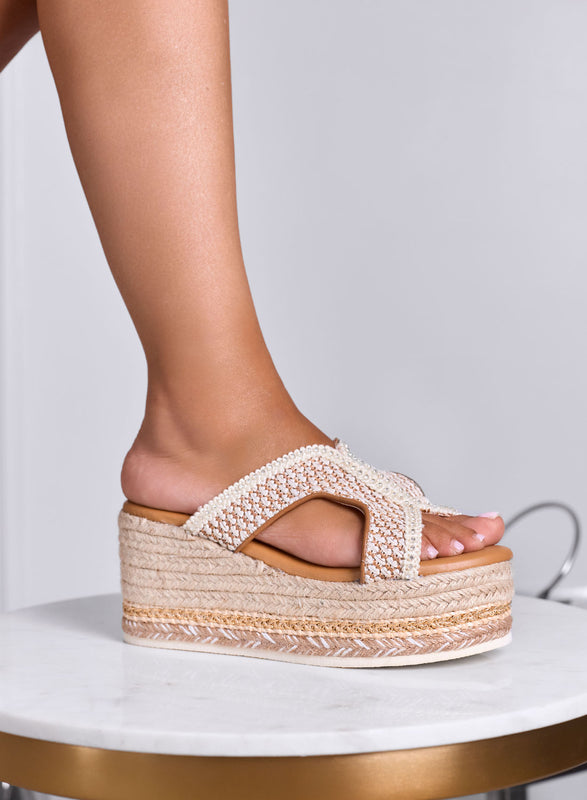 EMILIA - Sandali sabot con Zeppa in Corda e Fascia Intrecciata fango