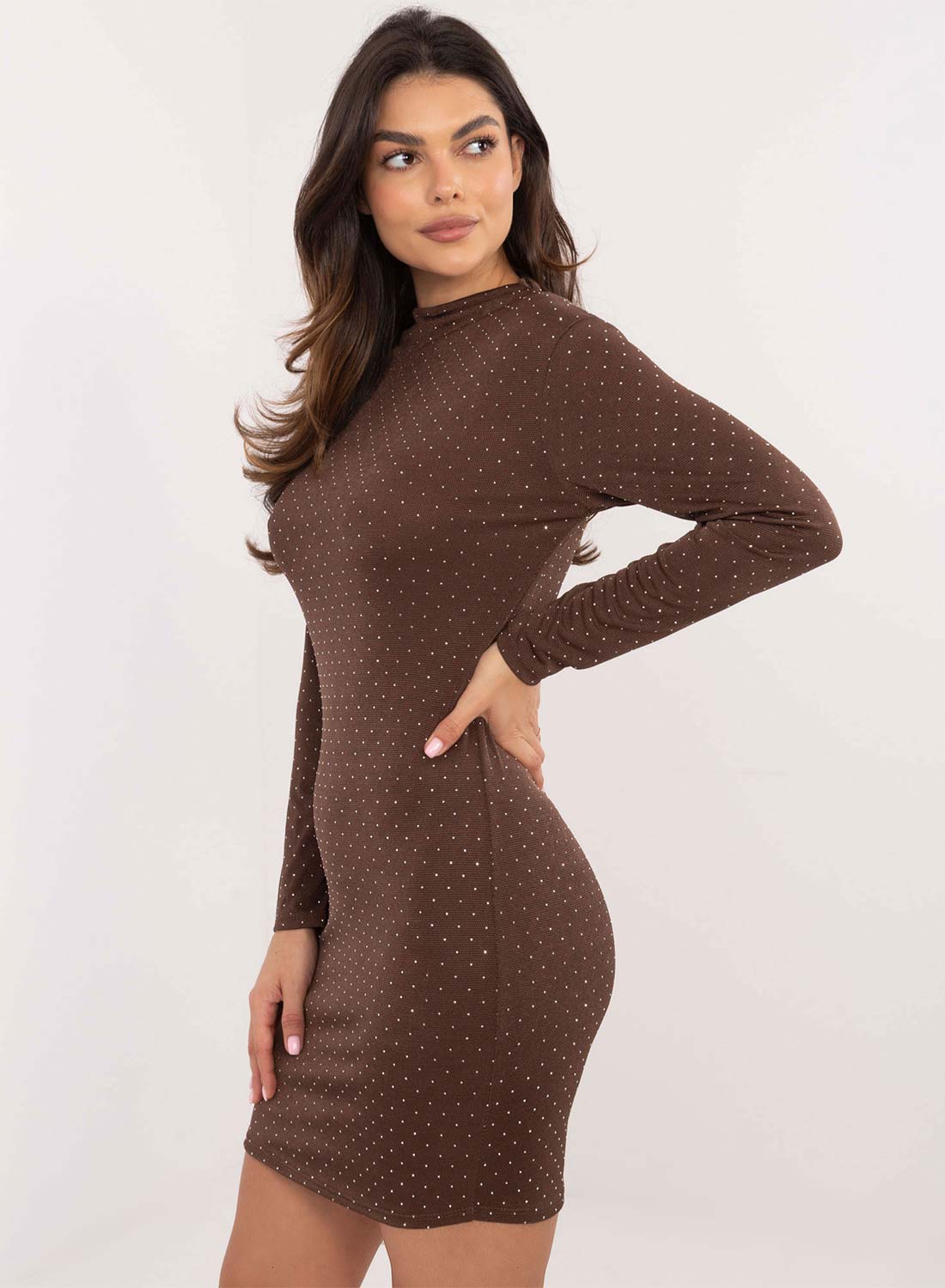 Brown fitted short dress with glitter