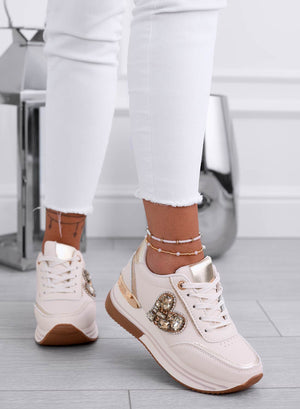 VENERE - Beige sneakers with gold jewel heart