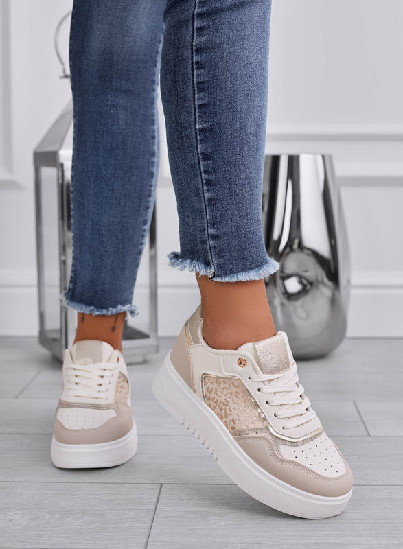 ILARIA - Sneakers beige con inserti a fantasia maculata