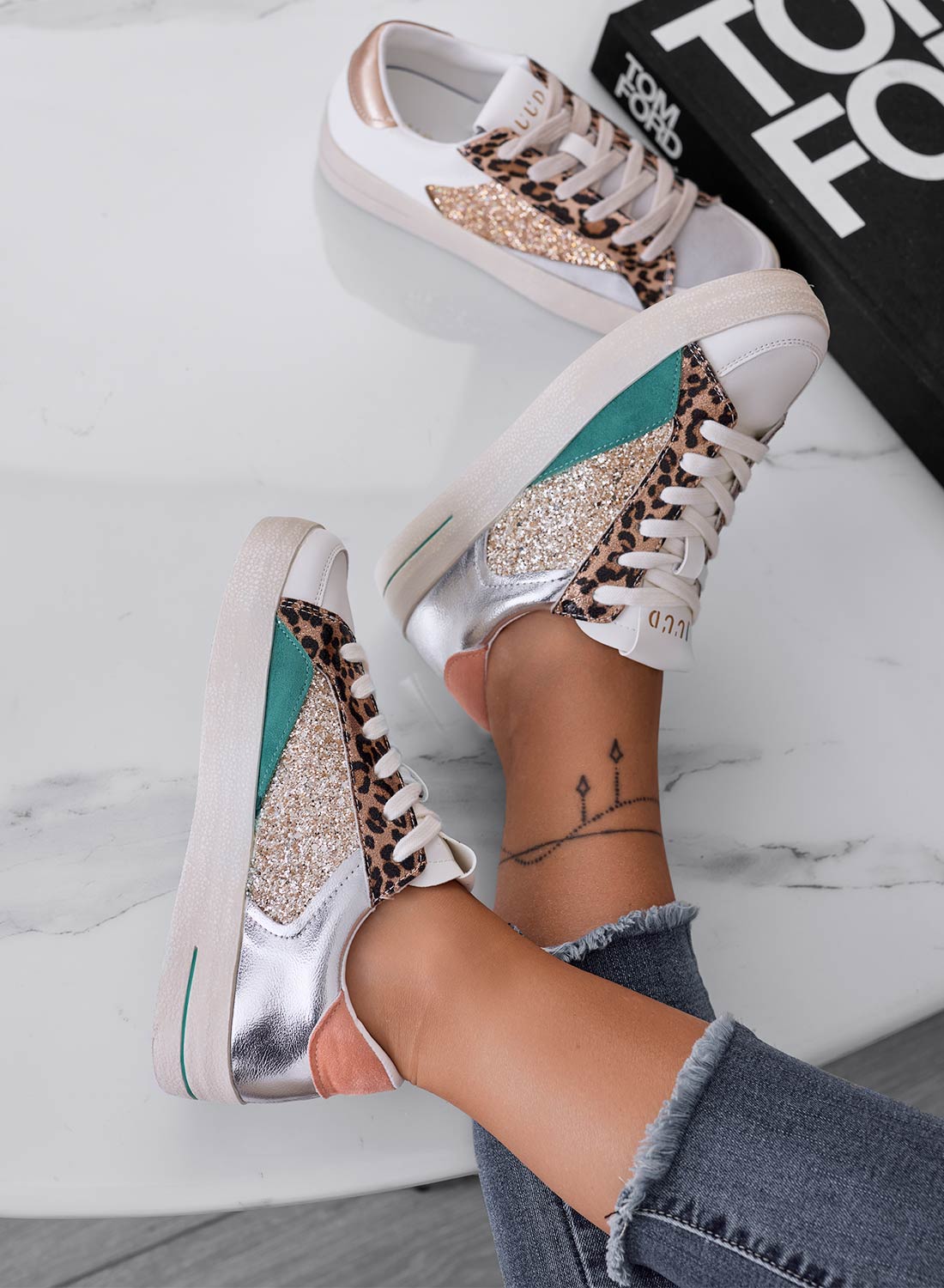 PEPPER - Vintage-style multicolor sneakers with glitter