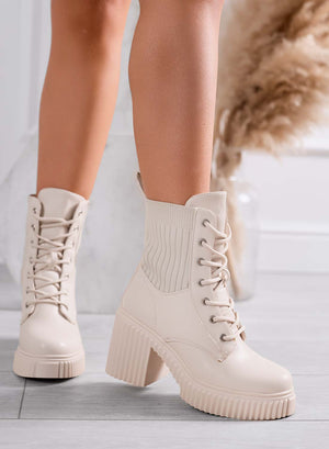 FIORENZA - Beige ankle boots with fabric inserts and comfortable heel