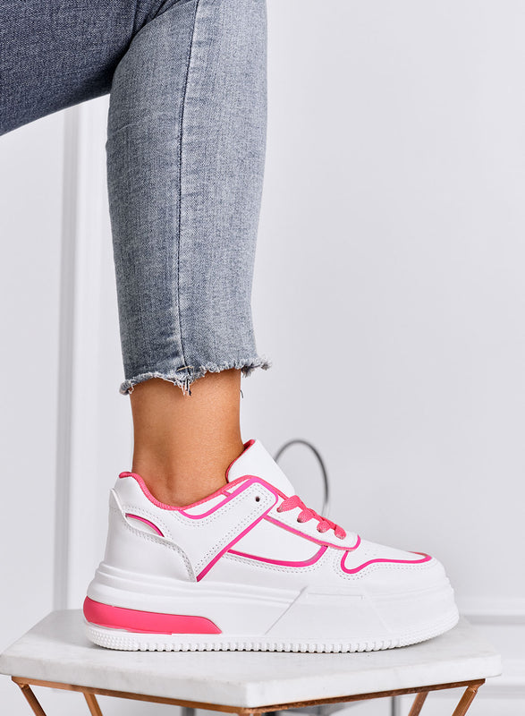 ROBBIE - Sneakers bianche con lacci e bordi fuxia