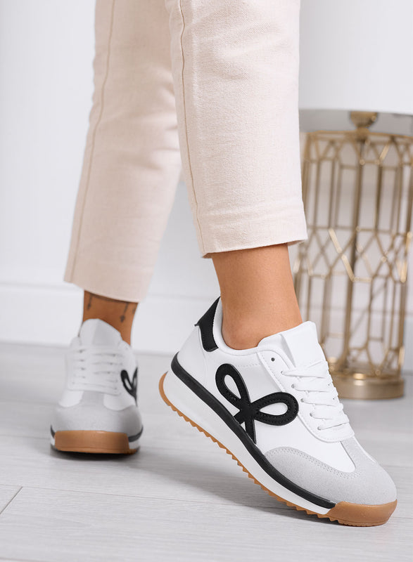 DIAZ - Sneakers bianche con fiocco nero e suola bicolore