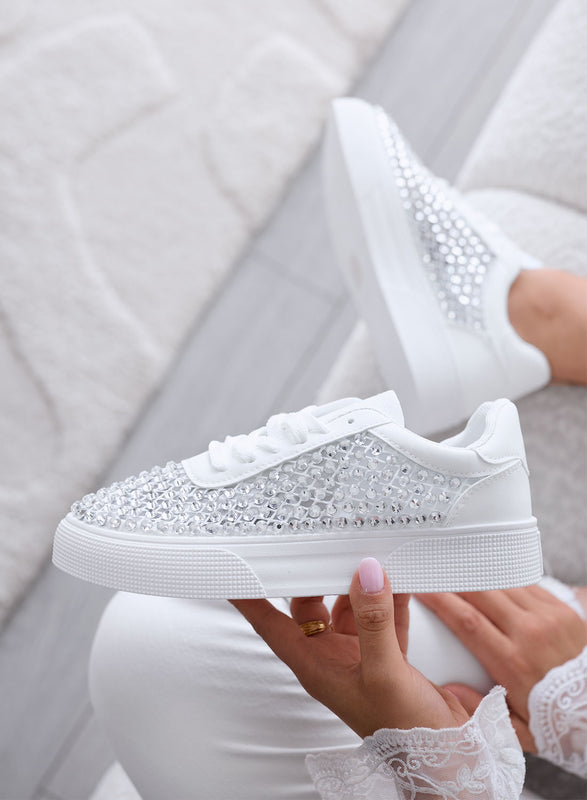 CASSANDRA - Sneakers Bianche con Strass e Dettagli Luminosi