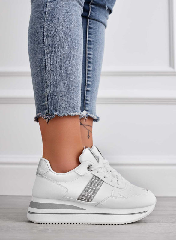 MARGOT - Sneakers bianche con inserti e strass argento