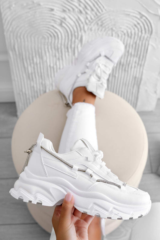 SAMMY - Sneakers bianche con suola alta e strass