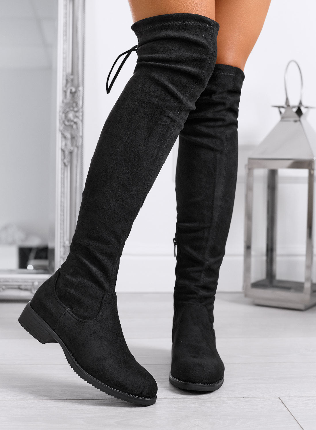 SENIA - Black suede over-the-knee boots with lace