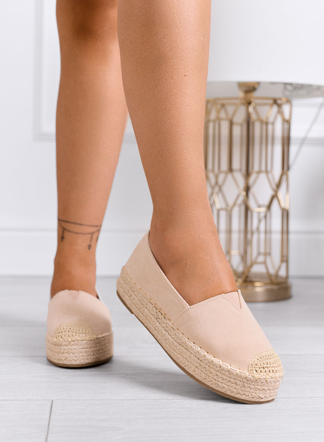 FIAMMA - Espadrilles plateforme beige avec bout crochet et semelle en corde
