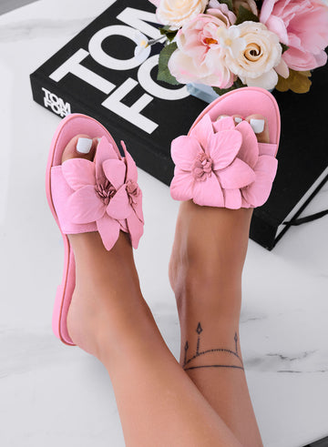 MELODY - Pink slide sandals with applied flower