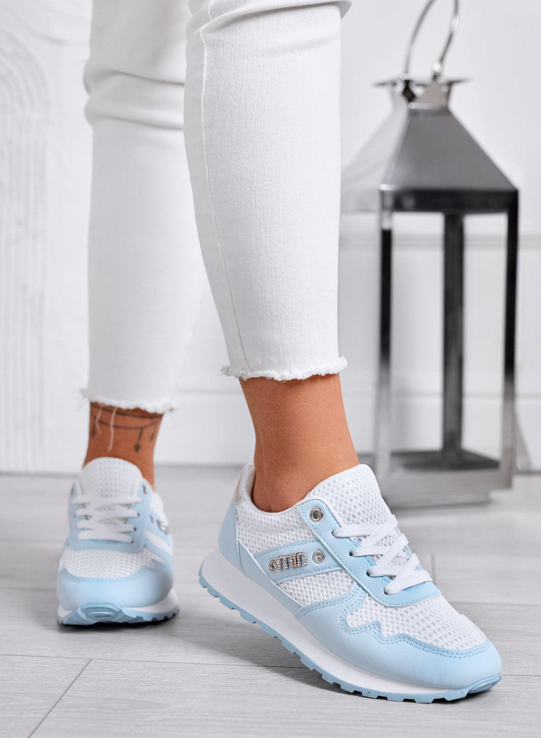 ARMIDA - Blue Sporty Sneakers with Fabric Inserts and Silver Details