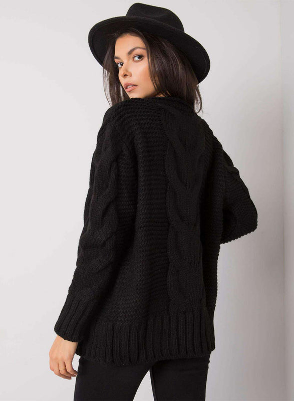 Cardigan nero in maglia con bottoni