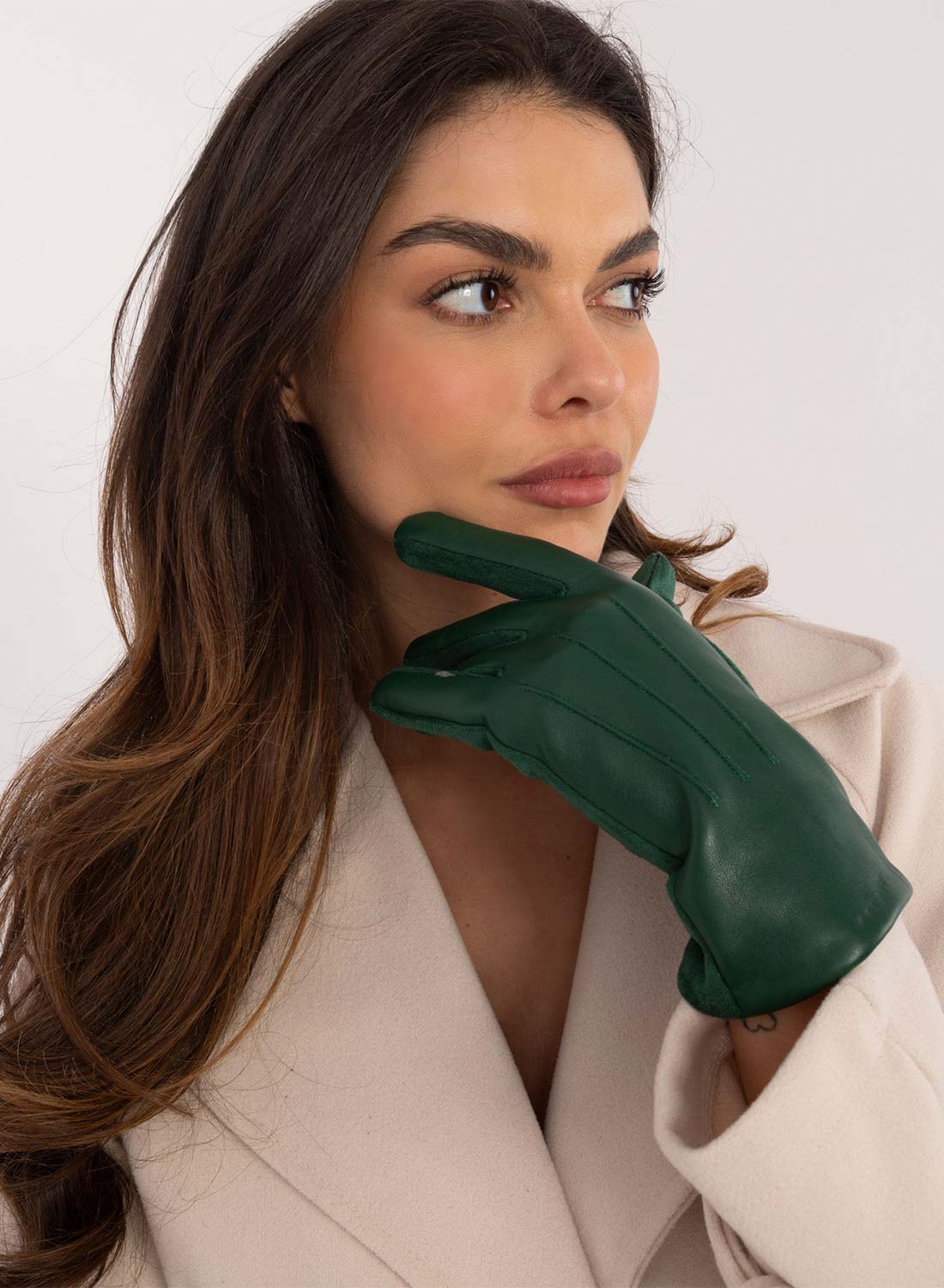 Green gloves with warm velvet lining