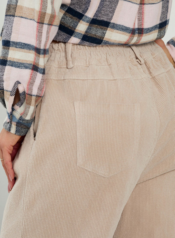 Pantalone Fango vita alta in velluto a costine