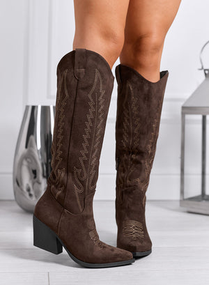 FIORELLA - Bottes texanes marron avec coutures western et talon large