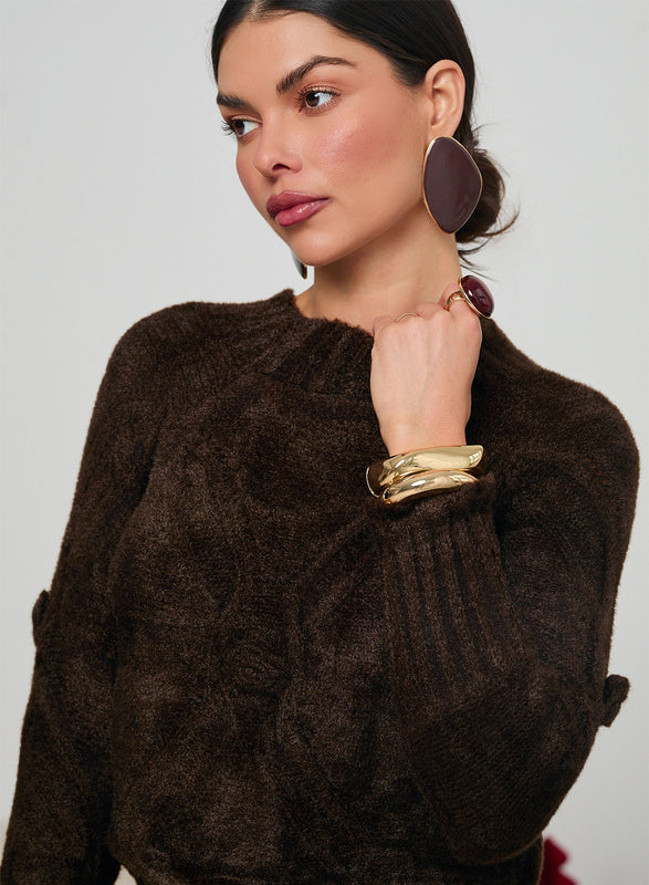 Brown sweater in soft suede fabric
