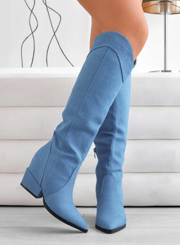LINZI - Stivali camperos blu jeans con zeppa interna