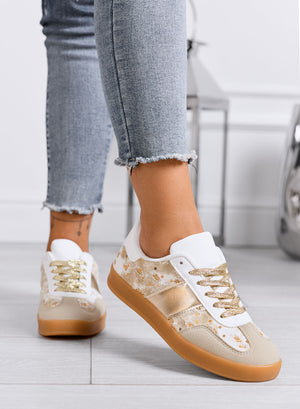 MIREA - Beige sneakers with floral details and gold inserts