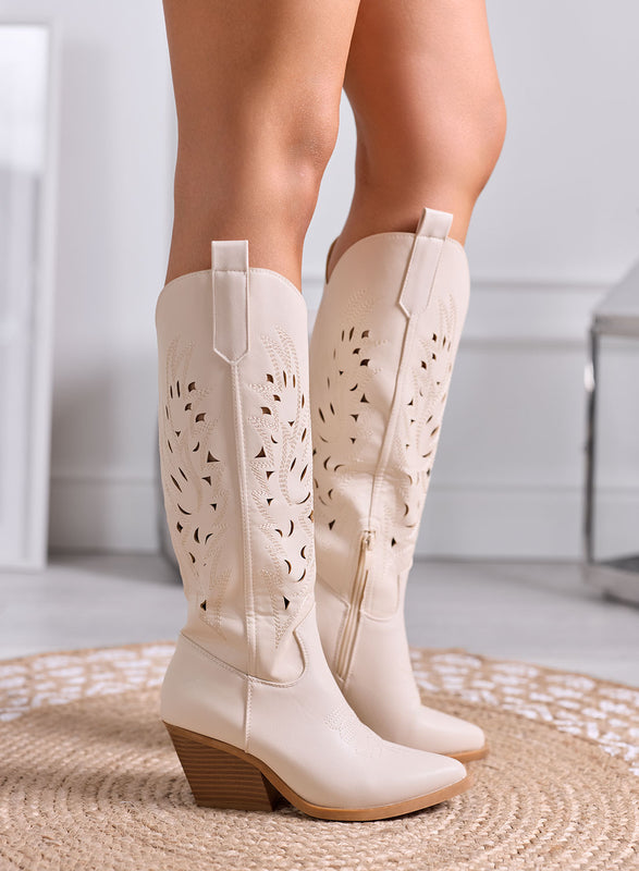 RAQUEL - Stivali camperos beige traforati