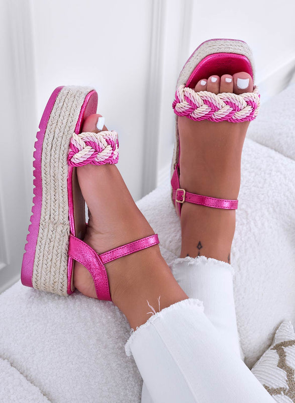 ALAN - Sandali espadrillas fuxia con fascia intrecciata