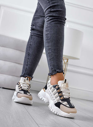Sneakers with contrasting panels and fabric inserts