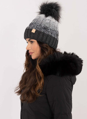 Gray hat with inner padding and pompom