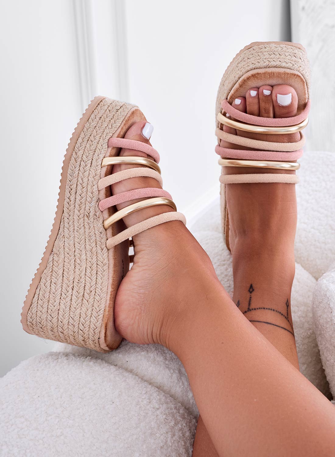 LAZZA - Sandali sabot con zeppa e fasce multicolor rosa
