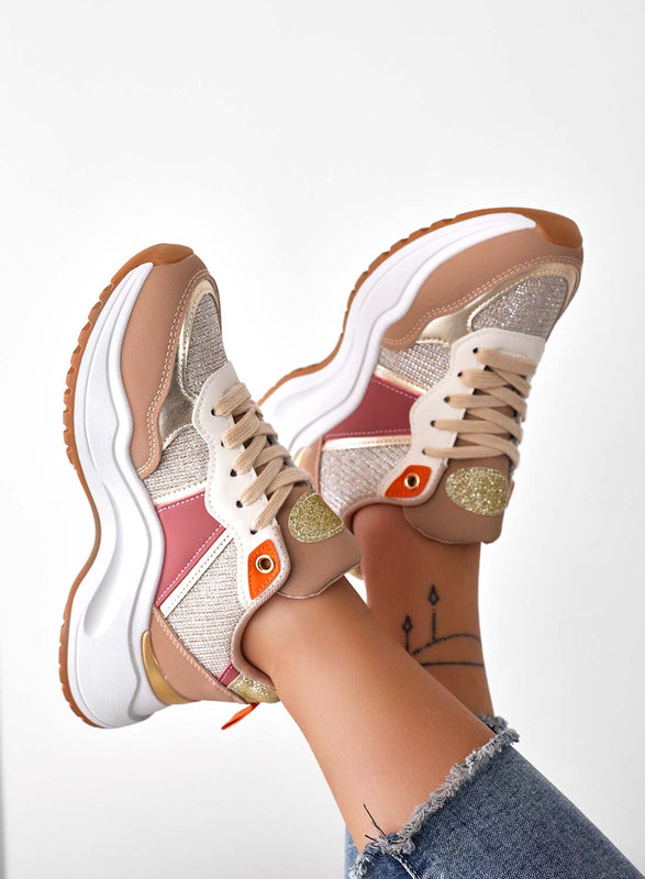 DELFINA - Sneakers a più colori con inserti glitter oro