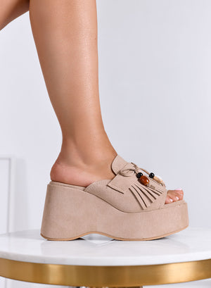 ROVE - Sandali sabot fango con zeppa e frange
