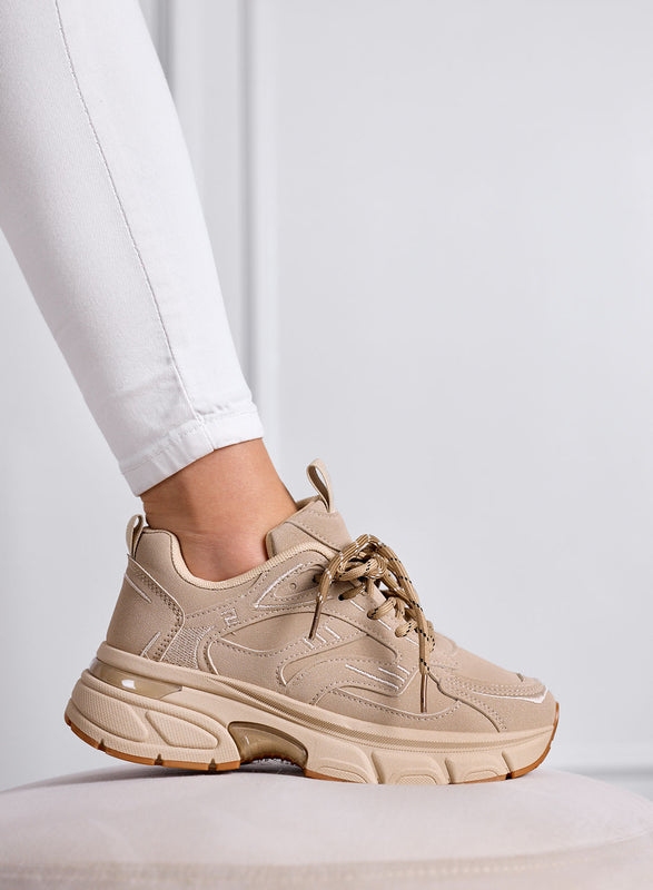GIORGIA - Sneakers  beige Chunky con Suola Alta e lacci bicolore
