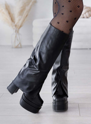 APRIL - Black high-heeled boots with cuff