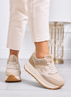TORRES - Sneakers beige con dettagli glitter e suola platform