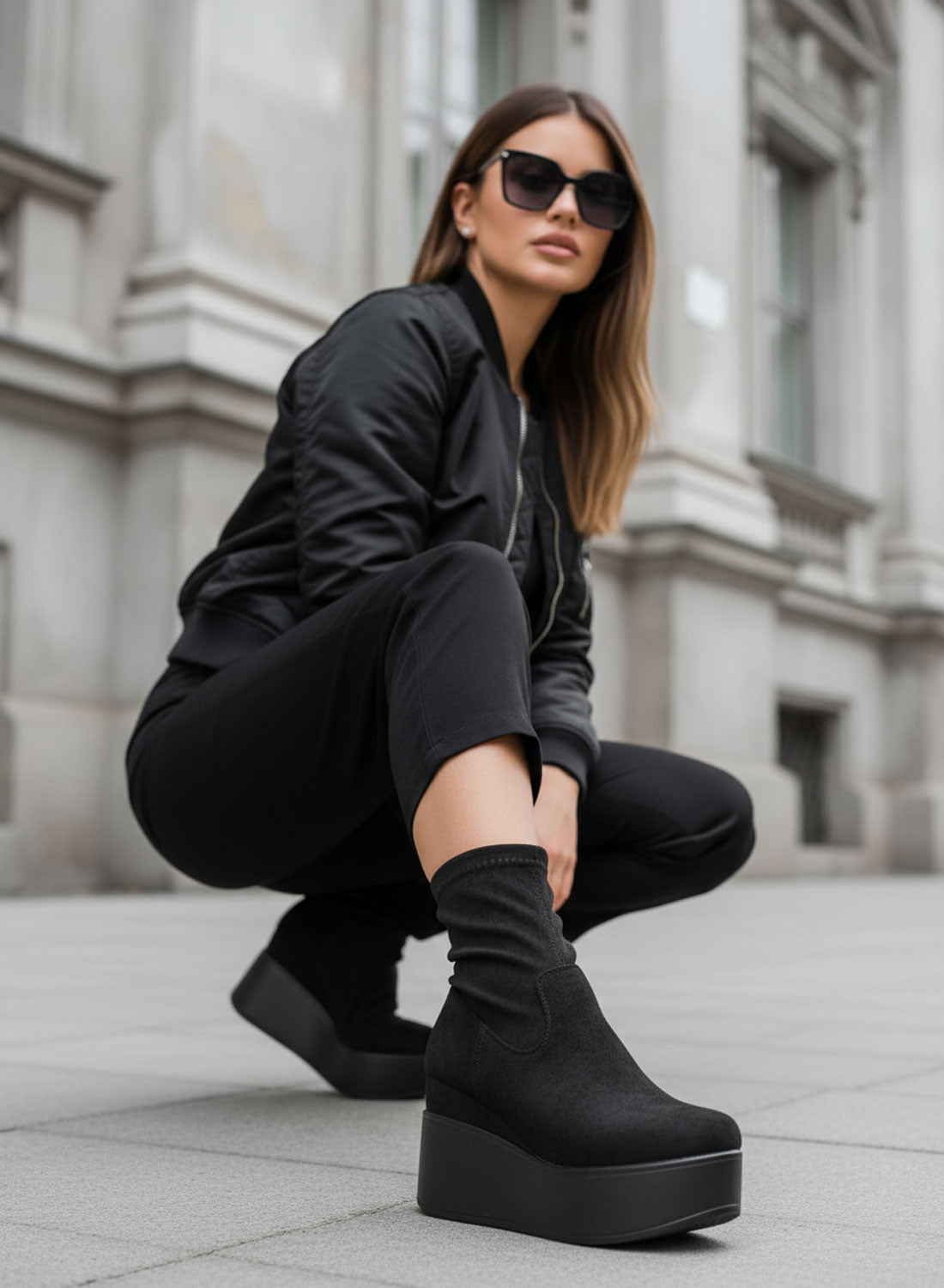 MIAA - Alexoo black suede ankle boots with wedge