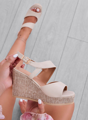 DEVON - Beige sandals with jute wedge