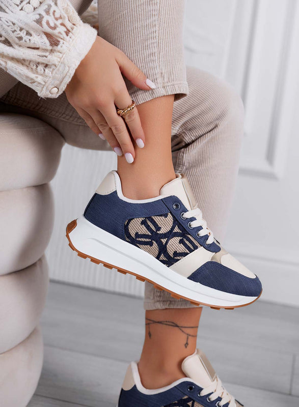 HARRIS - Sneakers da donna blu con trama elegante e dettagli oro