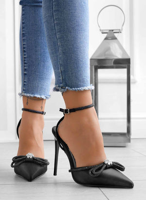 KATNISS - Black Alexoo pumps with bow and jeweled strap
