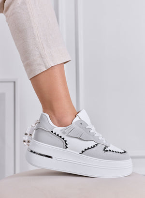 VERONICA - Sneakers grigie Platform con Cuciture a Contrasto nere