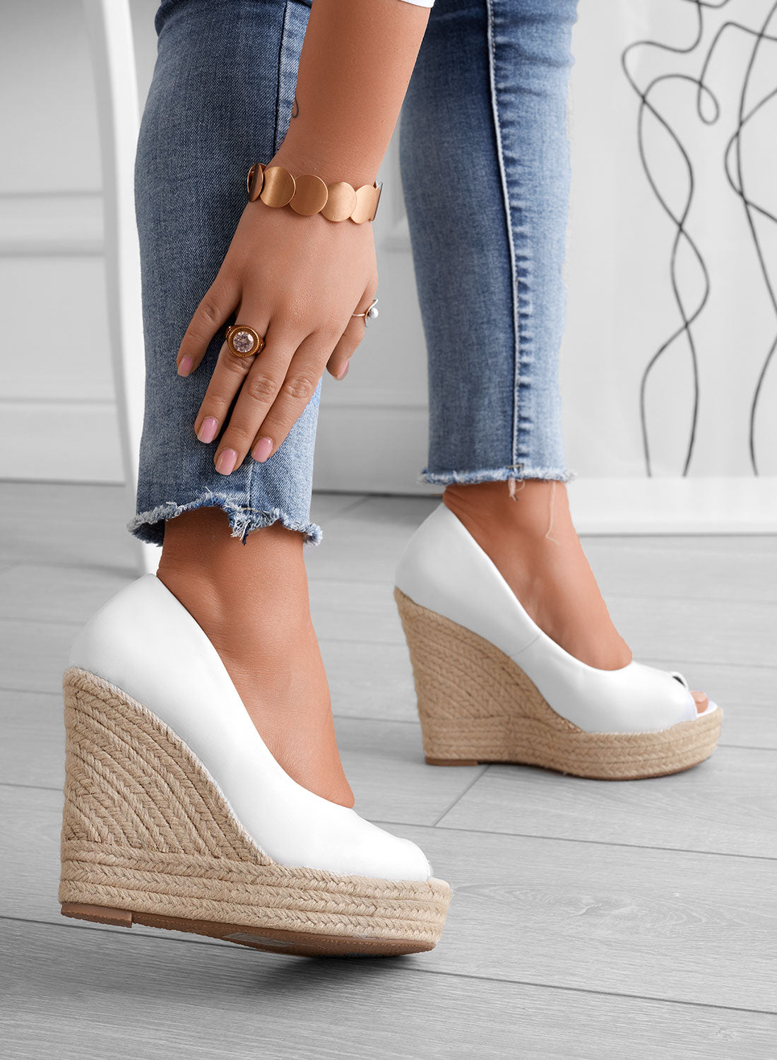 CLEO - Espadrillas bianche in finta pelle con zeppa