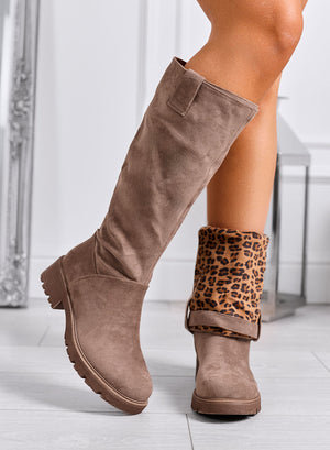 INGRID - Suede mud ankle boots with leopard-print cuff