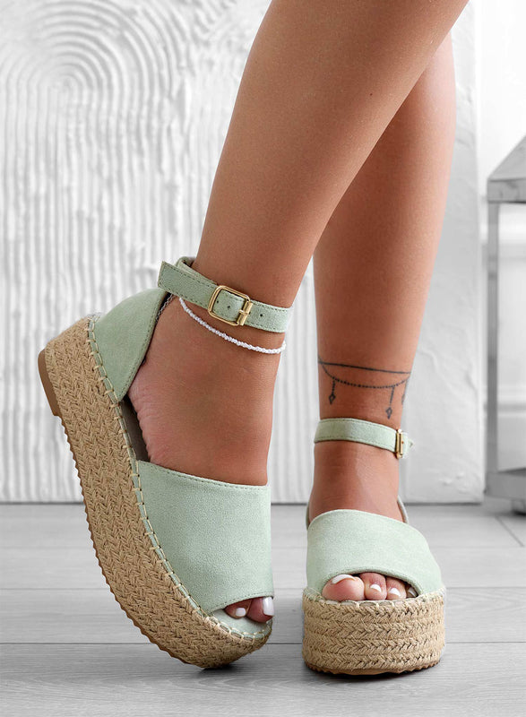 LICIA - Espadrilles vert menthe avec semelle compensée et bride