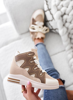 FAUNA - Beige sneakers with internal wedge and fabric laces