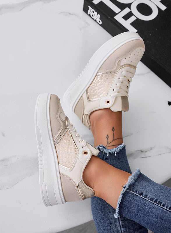 ILARIA - Sneakers beige con inserti a fantasia maculata