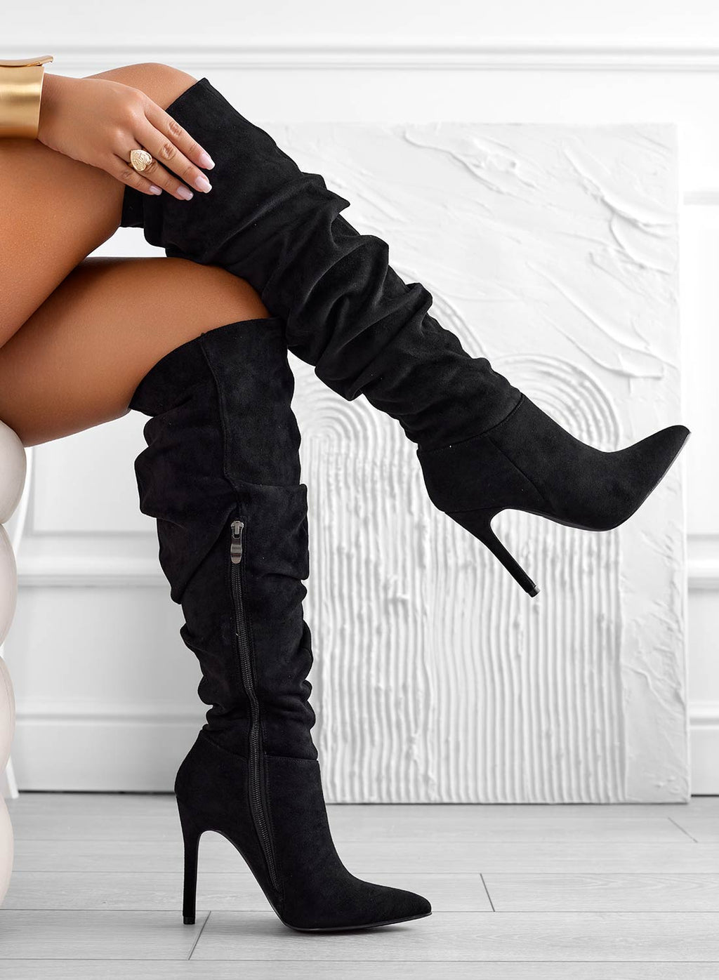 SELENA - Bottes noires Alexoo plissées à talon haut aiguille