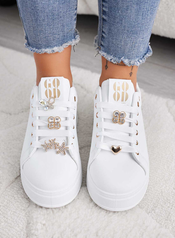 SAMBA - Sneakers bianche con applicazioni gioiello e cuore oro