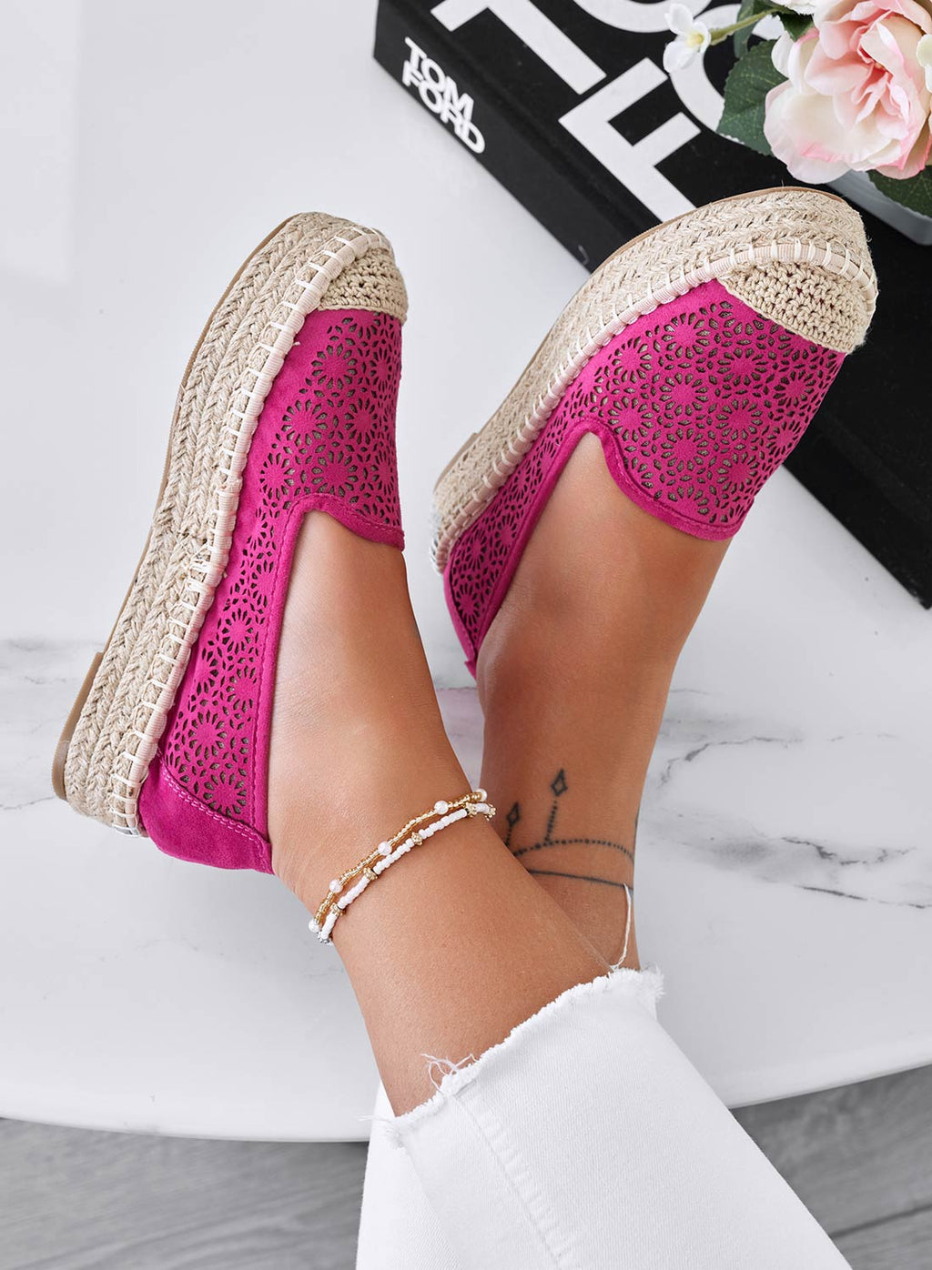 Espadrillas fuxia ricamate con zeppa